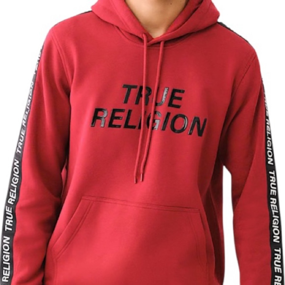 True Religion Red Silicone Tape Pullover Hoodie Men’s Size Large